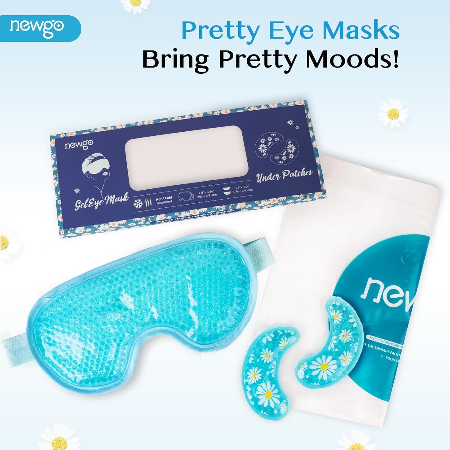 Cooling Eye Mask for Puffy Eyes, Cold Eye Mask Eye Ice Pack for after Eyes Surgery, Tension Stress Relief, Itchy Eyes, Headaches, Dark Circles - Blue (1 Set Eye Pad and Eye Mask)