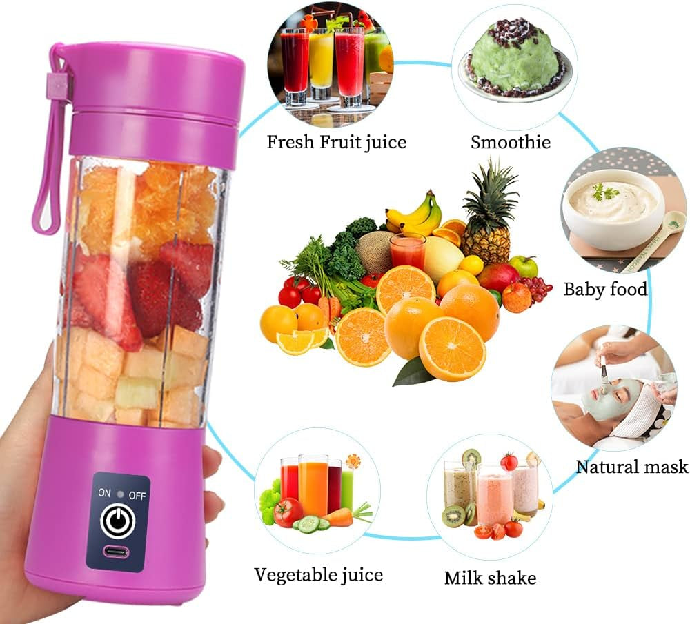 Vibrant Purple Portable Blender Cup - Electric USB Juicer for Smoothies and Juices, 380ml Capacity with Six Blades for Effortless Mixing
