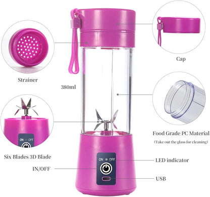 Vibrant Purple Portable Blender Cup - Electric USB Juicer for Smoothies and Juices, 380ml Capacity with Six Blades for Effortless Mixing