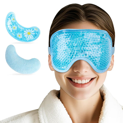 Cooling Eye Mask for Puffy Eyes, Cold Eye Mask Eye Ice Pack for after Eyes Surgery, Tension Stress Relief, Itchy Eyes, Headaches, Dark Circles - Blue (1 Set Eye Pad and Eye Mask)