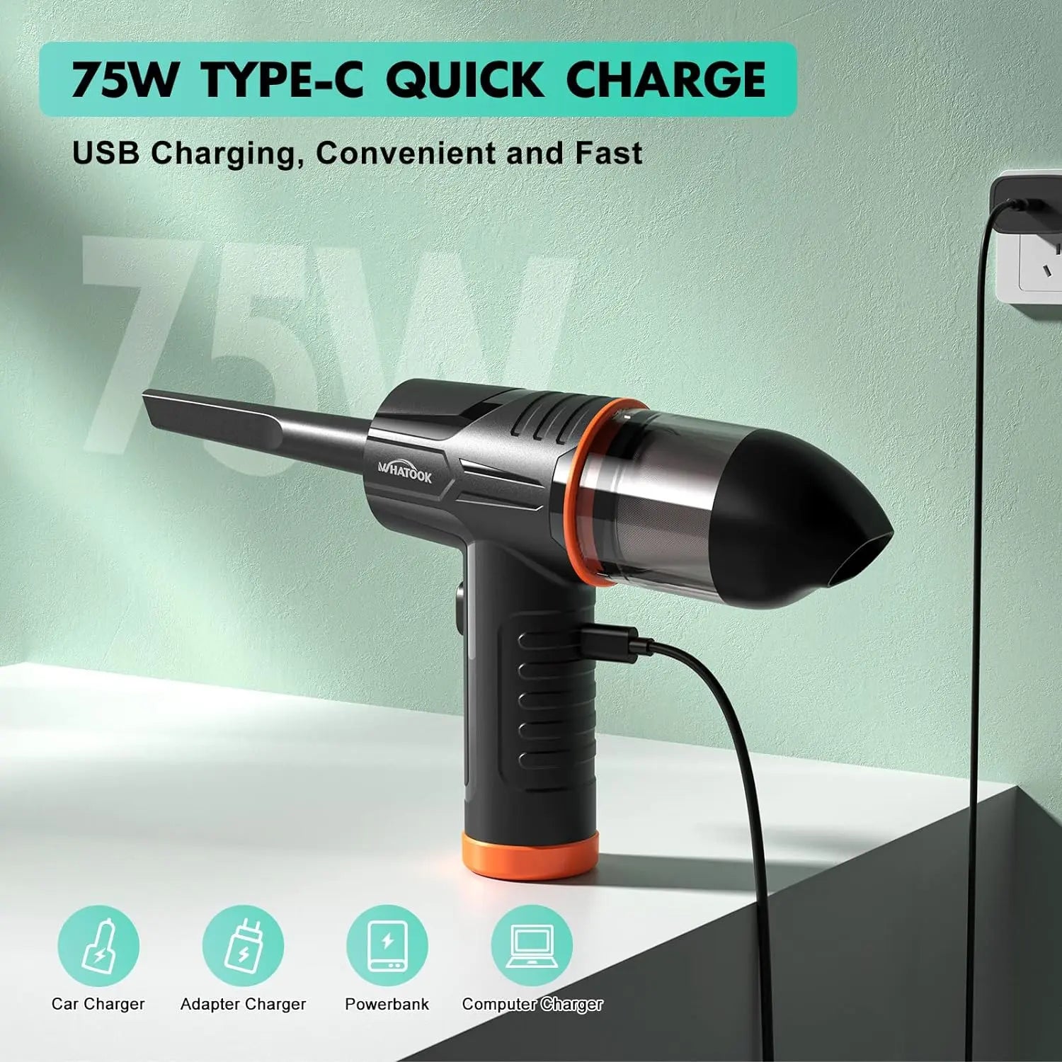 WHATOOK 2-In-1 Vacuum Cleaner，Compressed Air Duster Blower，100000 RPM & 10 Kpa Cordless Car Hoover, Portable Handheld Keyboard Cleaner Kit for PC Computer Desk Dust Cleaning
