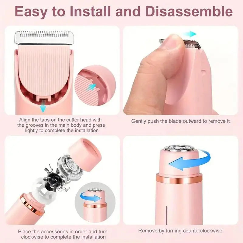 Rechargeable 2-in-1 Electric Trimmer and Shaver for Women - Dual Heads for Painless Grooming on Body, Face, Underarms, and Legs, IPX7 Waterproof Design!