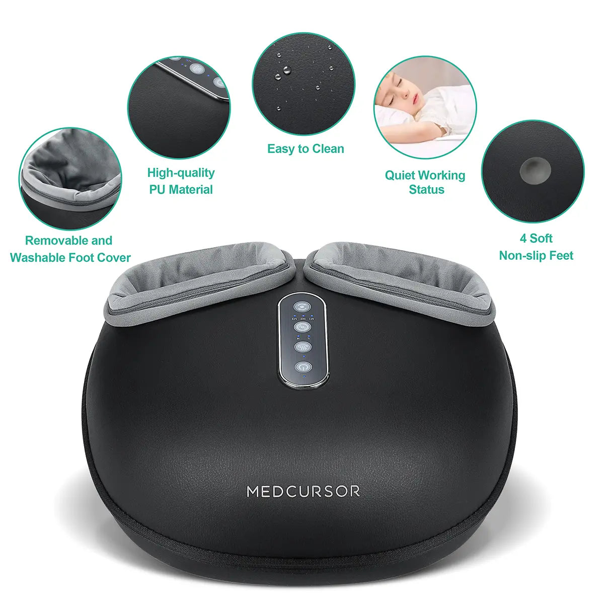 Medcursor Foot Massager with Heat - 3D Full Wrap Massage for Tired Muscles & Plantar Comfort - Portable Quiet Design with Removable Zippered Foot Sleeve - Ideal Gift for Relaxing Therapy