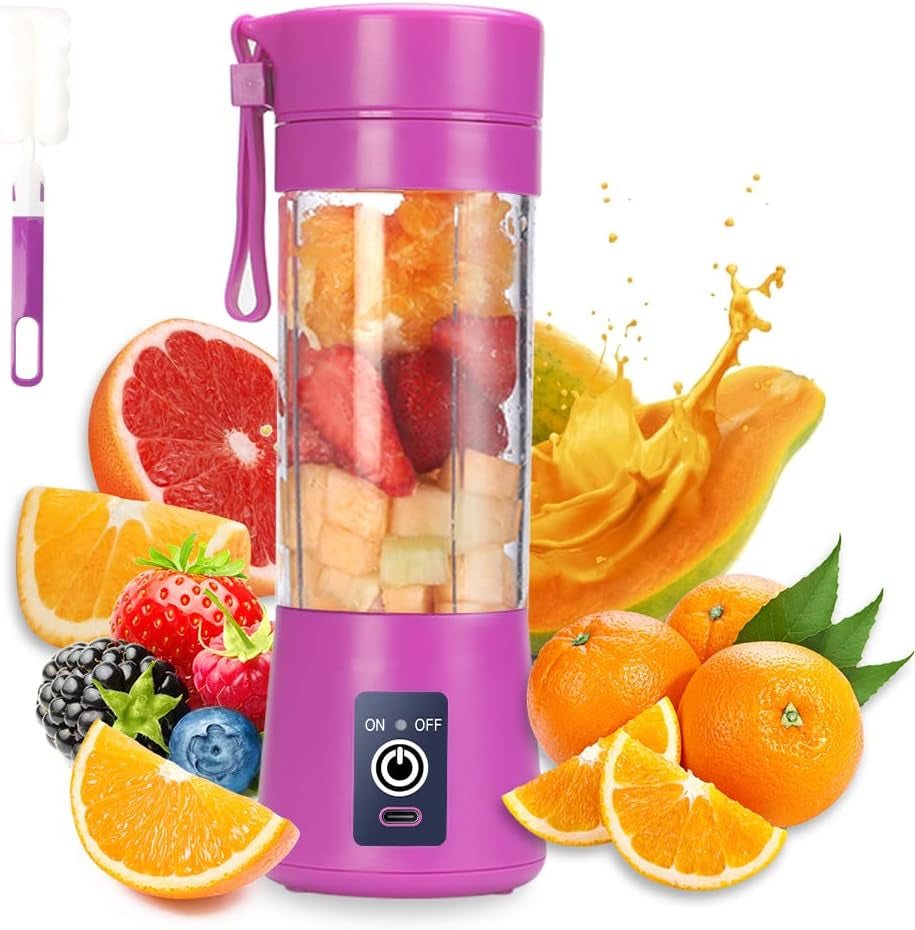 Vibrant Purple Portable Blender Cup - Electric USB Juicer for Smoothies and Juices, 380ml Capacity with Six Blades for Effortless Mixing