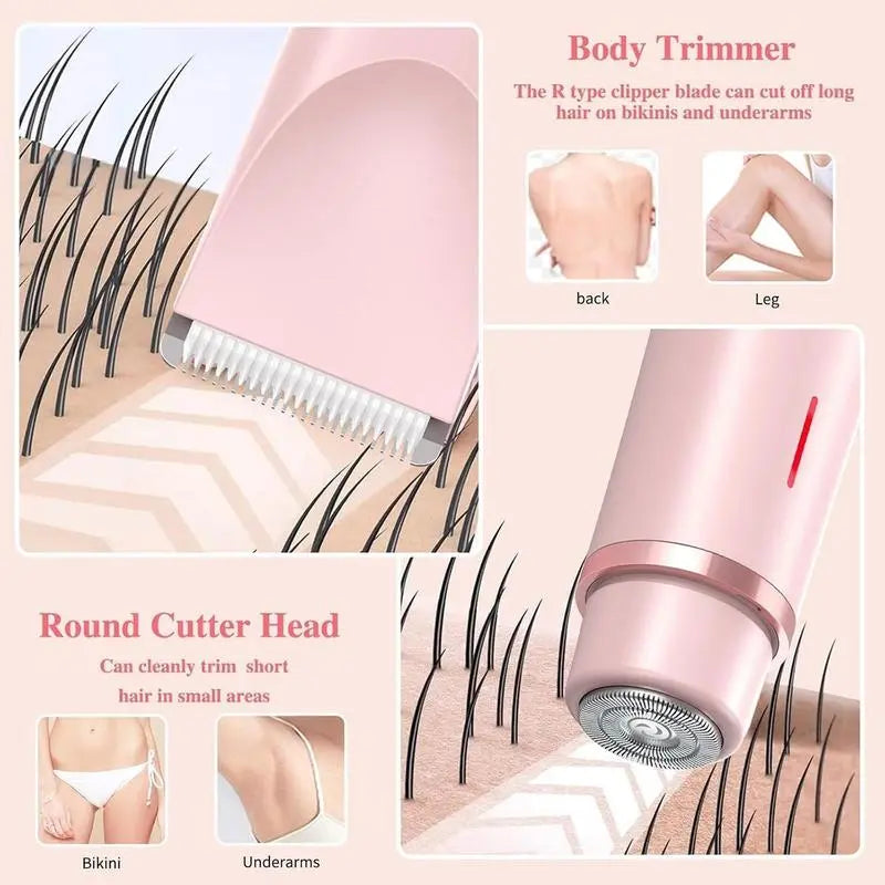 Rechargeable 2-in-1 Electric Trimmer and Shaver for Women - Dual Heads for Painless Grooming on Body, Face, Underarms, and Legs, IPX7 Waterproof Design!