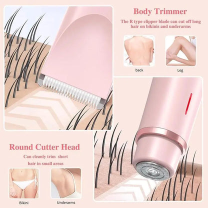 Rechargeable 2-in-1 Electric Trimmer and Shaver for Women - Dual Heads for Painless Grooming on Body, Face, Underarms, and Legs, IPX7 Waterproof Design!
