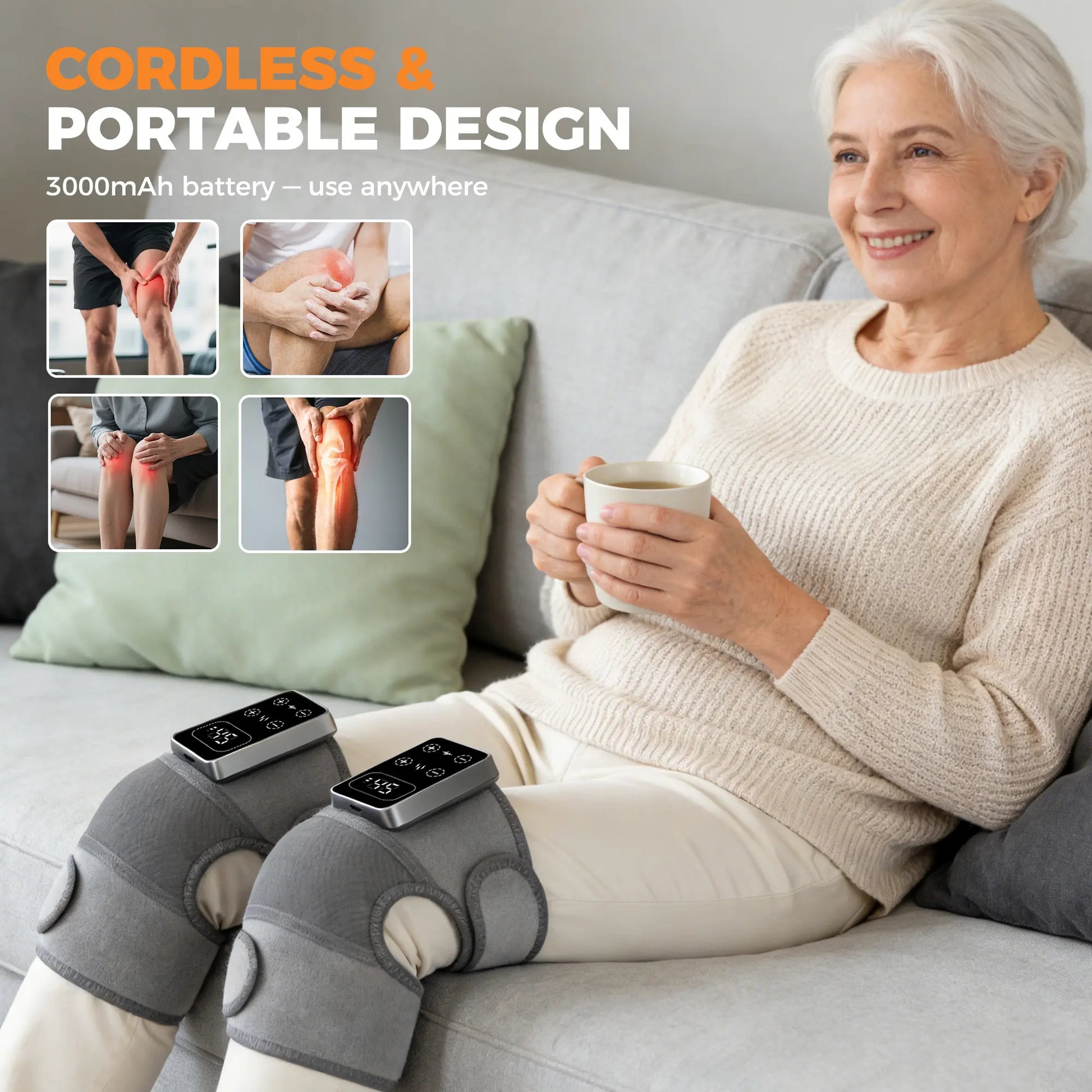 Portable Cordless Heated Knee Massager – Rechargeable Knee Brace with 5 Adjustable Heat Levels & 3 Massage Modes for Everyday Comfort
