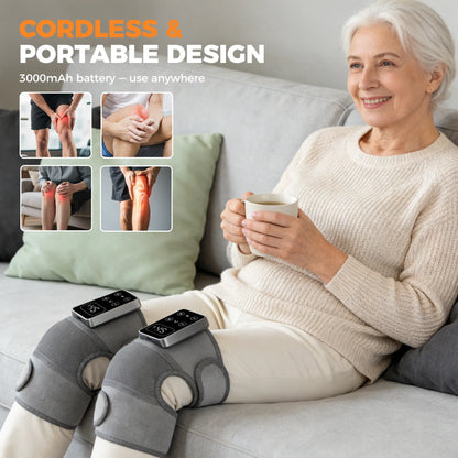 Portable Cordless Heated Knee Massager – Rechargeable Knee Brace with 5 Adjustable Heat Levels & 3 Massage Modes for Everyday Comfort
