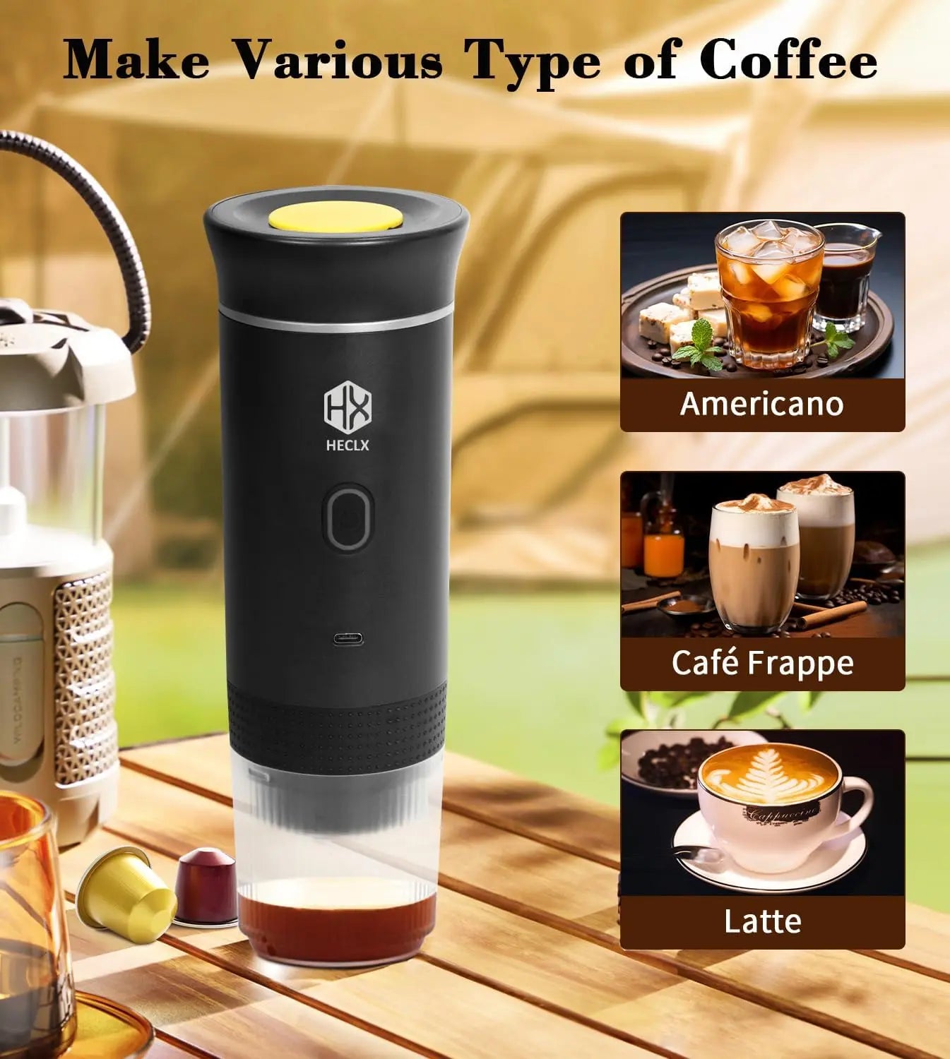 Ultimate Portable Electric Espresso Machine - Travel Coffee Maker for Camping & Car with USB-C Self-Heating, Includes Ground Coffee & NS Capsule for RV, Hiking, Office Use