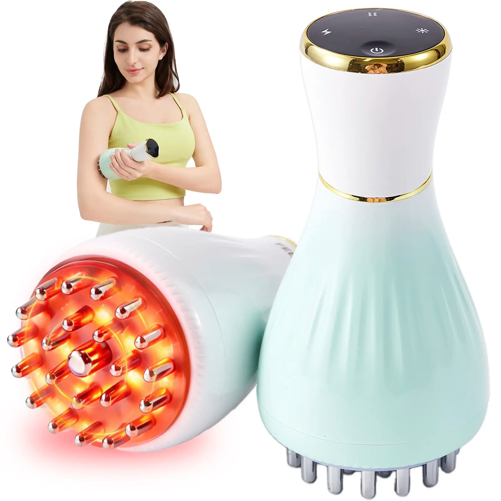 Experience Ultimate Relaxation with the FEEJOY Handheld Meridian Massager - Advanced Red LED Light Heat & Vibration Therapy, 4 Modes & 12 Adjustable Intensity Levels for Total Body Relief