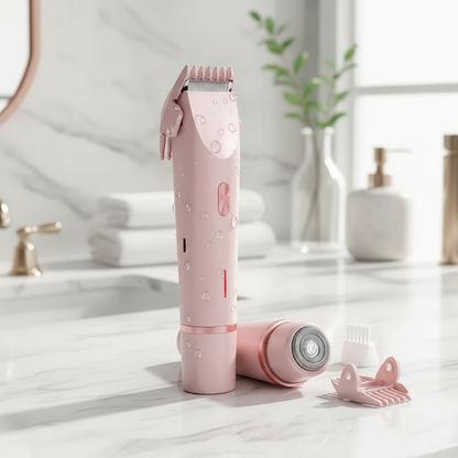 Rechargeable 2-in-1 Electric Trimmer and Shaver for Women - Dual Heads for Painless Grooming on Body, Face, Underarms, and Legs, IPX7 Waterproof Design!