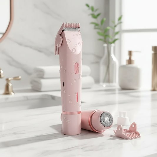 Rechargeable 2-in-1 Electric Trimmer and Shaver for Women - Dual Heads for Painless Grooming on Body, Face, Underarms, and Legs, IPX7 Waterproof Design!
