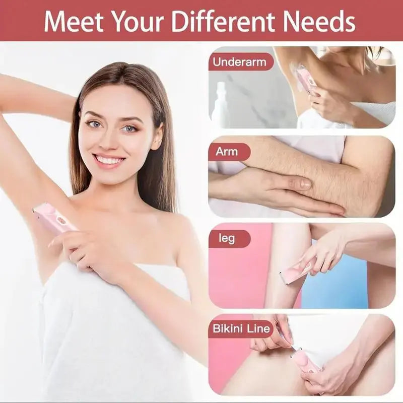 Rechargeable 2-in-1 Electric Trimmer and Shaver for Women - Dual Heads for Painless Grooming on Body, Face, Underarms, and Legs, IPX7 Waterproof Design!