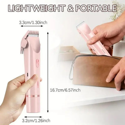 Rechargeable 2-in-1 Electric Trimmer and Shaver for Women - Dual Heads for Painless Grooming on Body, Face, Underarms, and Legs, IPX7 Waterproof Design!