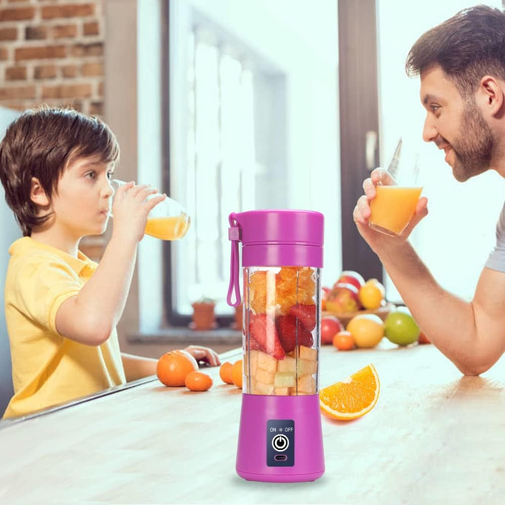 Vibrant Purple Portable Blender Cup - Electric USB Juicer for Smoothies and Juices, 380ml Capacity with Six Blades for Effortless Mixing