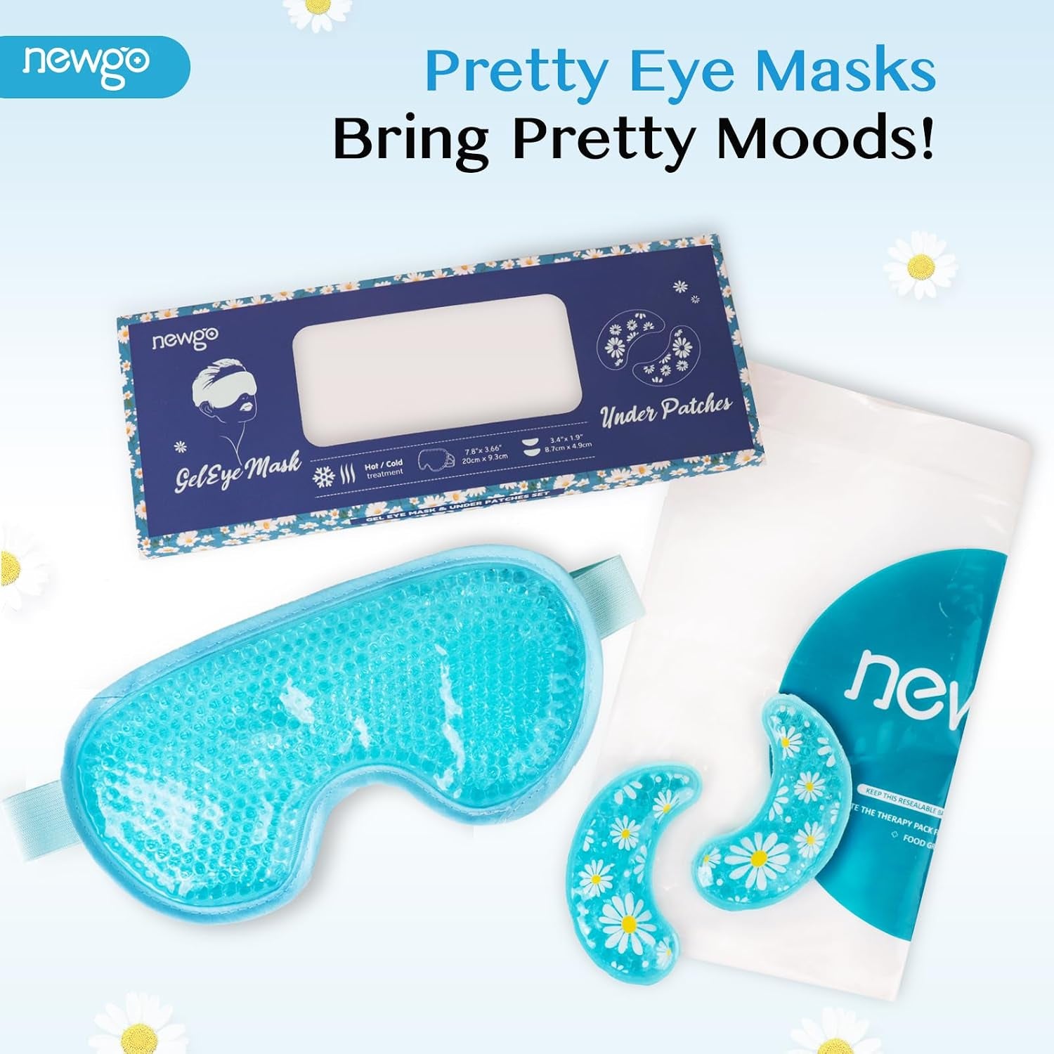 Cooling Eye Mask for Puffy Eyes, Cold Eye Mask Eye Ice Pack for after Eyes Surgery, Tension Stress Relief, Itchy Eyes, Headaches, Dark Circles - Blue (1 Set Eye Pad and Eye Mask)