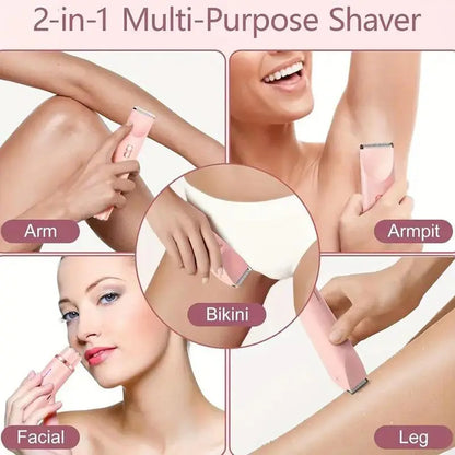 Rechargeable 2-in-1 Electric Trimmer and Shaver for Women - Dual Heads for Painless Grooming on Body, Face, Underarms, and Legs, IPX7 Waterproof Design!