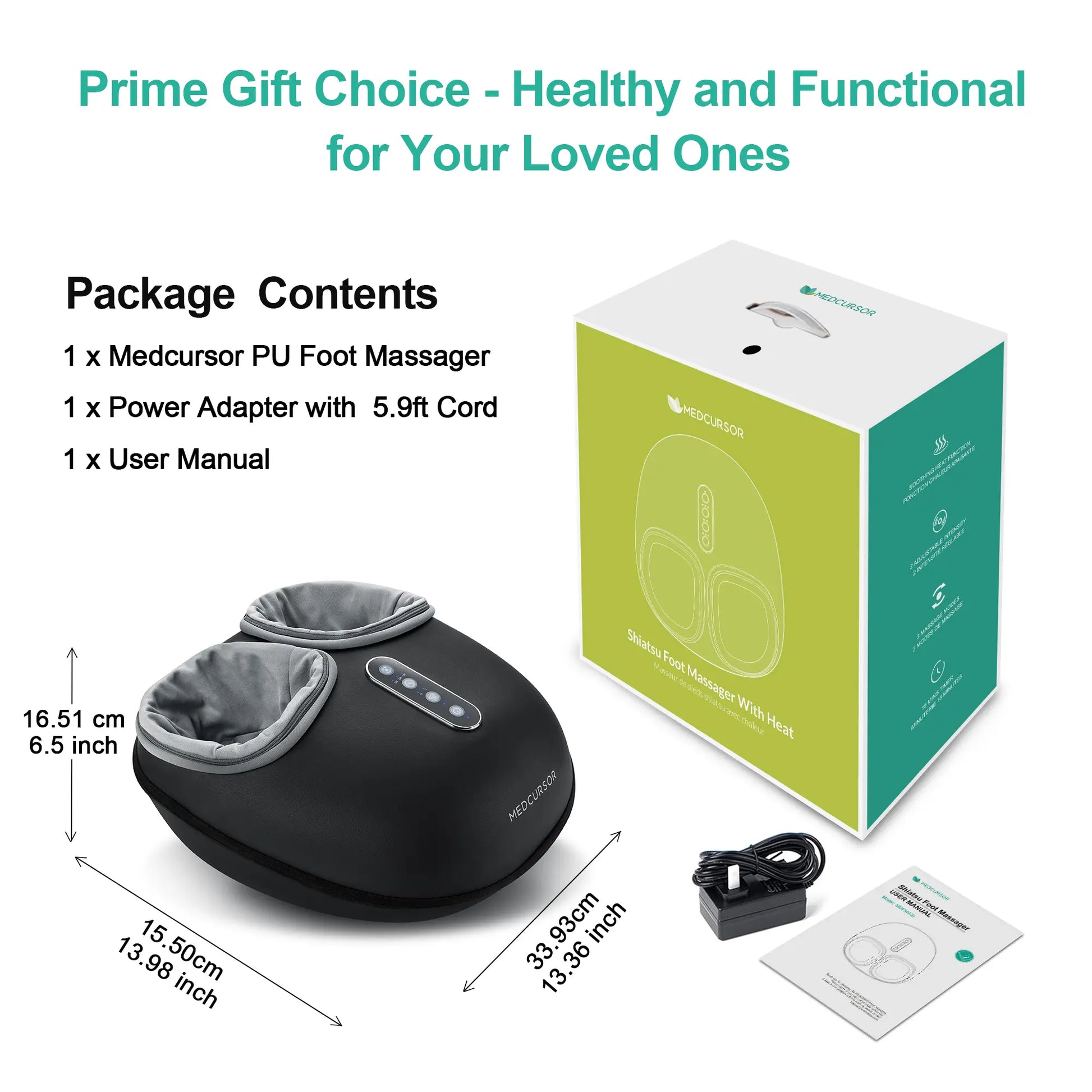 Medcursor Foot Massager with Heat - 3D Full Wrap Massage for Tired Muscles & Plantar Comfort - Portable Quiet Design with Removable Zippered Foot Sleeve - Ideal Gift for Relaxing Therapy