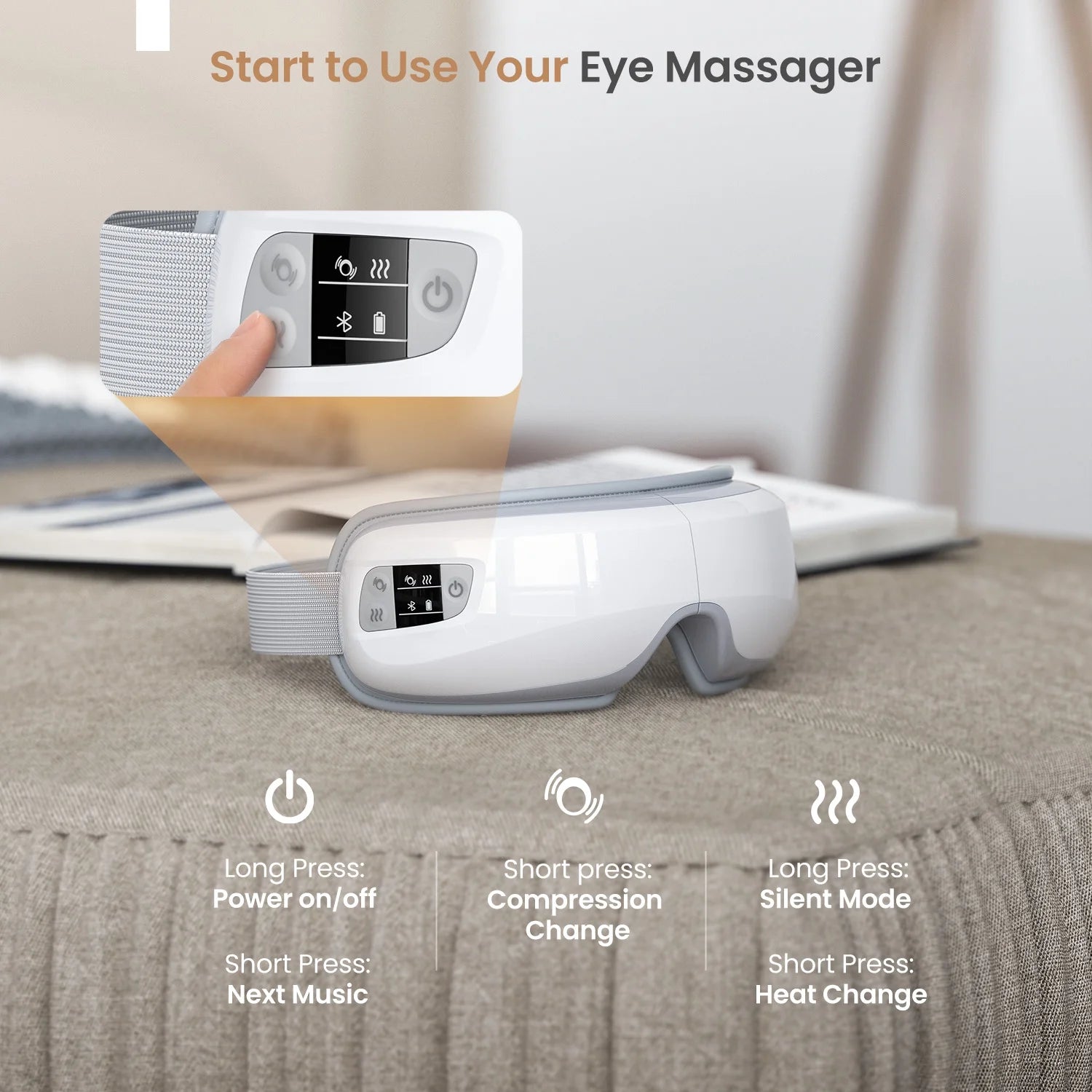 Heated Eye Massager with Air Compression, Eye Mask for Relax, Reduce Strain