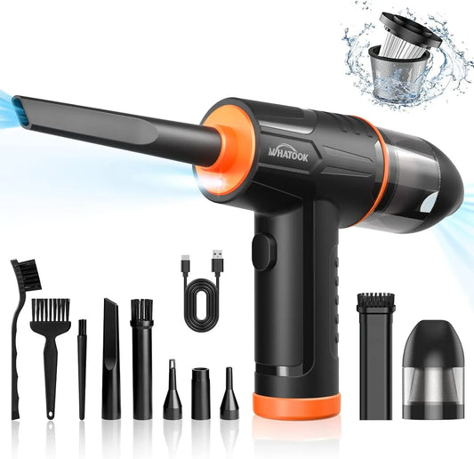WHATOOK 2-In-1 Vacuum Cleaner，Compressed Air Duster Blower，100000 RPM & 10 Kpa Cordless Car Hoover, Portable Handheld Keyboard Cleaner Kit for PC Computer Desk Dust Cleaning