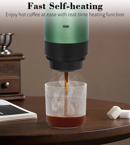 Ultimate Portable Electric Espresso Machine - Travel Coffee Maker for Camping & Car with USB-C Self-Heating, Includes Ground Coffee & NS Capsule for RV, Hiking, Office Use
