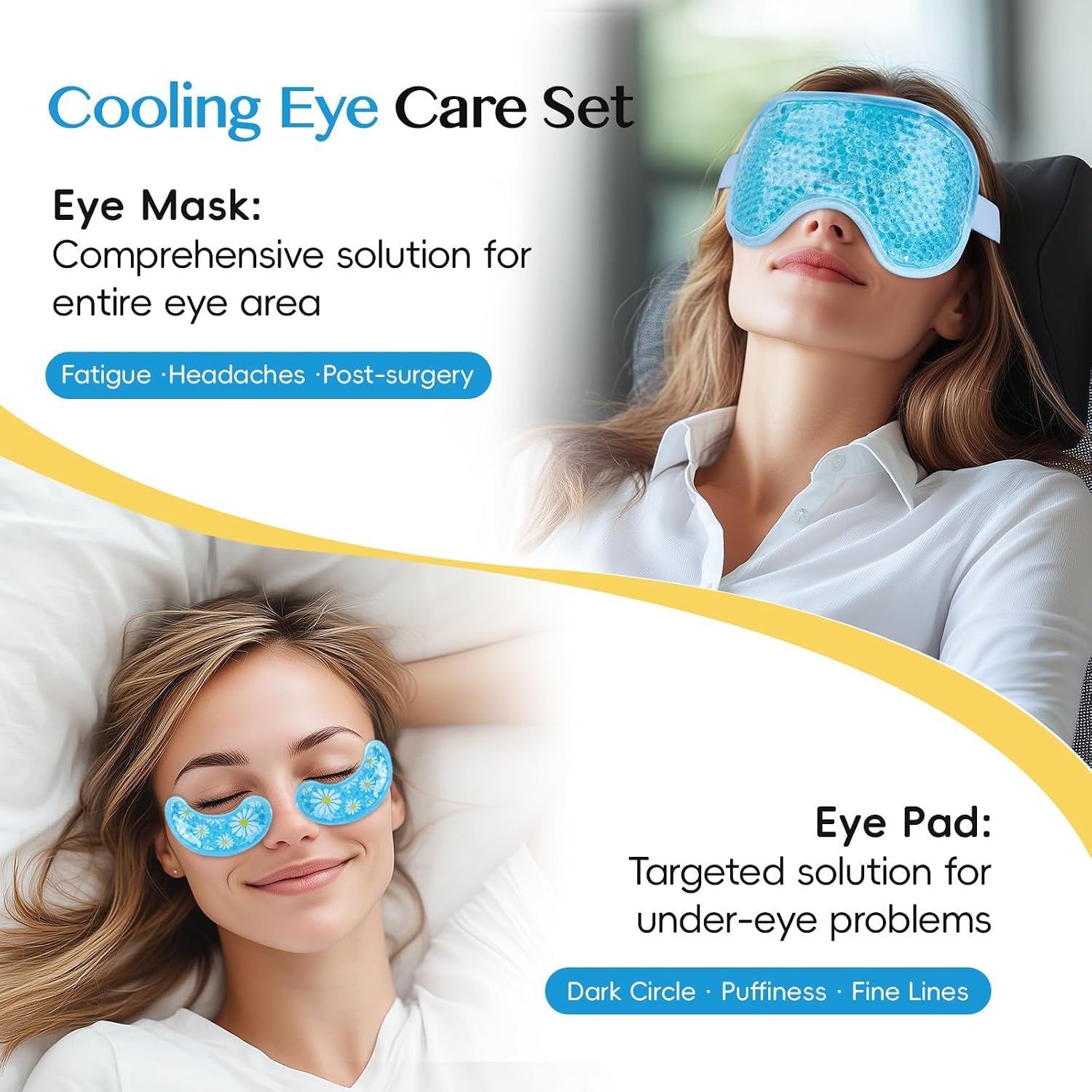 Cooling Eye Mask for Puffy Eyes, Cold Eye Mask Eye Ice Pack for after Eyes Surgery, Tension Stress Relief, Itchy Eyes, Headaches, Dark Circles - Blue (1 Set Eye Pad and Eye Mask)