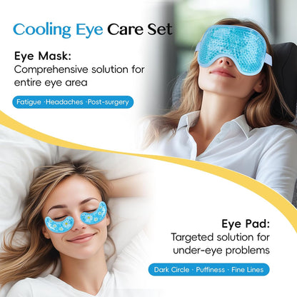 Cooling Eye Mask for Puffy Eyes, Cold Eye Mask Eye Ice Pack for after Eyes Surgery, Tension Stress Relief, Itchy Eyes, Headaches, Dark Circles - Blue (1 Set Eye Pad and Eye Mask)
