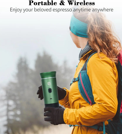 Ultimate Portable Electric Espresso Machine - Travel Coffee Maker for Camping & Car with USB-C Self-Heating, Includes Ground Coffee & NS Capsule for RV, Hiking, Office Use