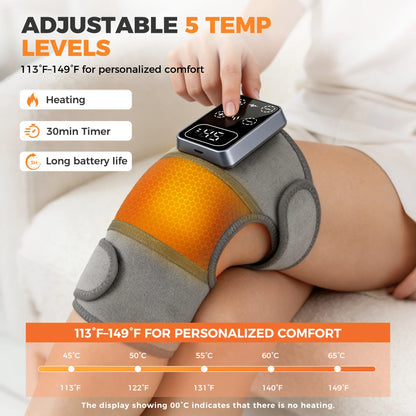 Portable Cordless Heated Knee Massager – Rechargeable Knee Brace with 5 Adjustable Heat Levels & 3 Massage Modes for Everyday Comfort
