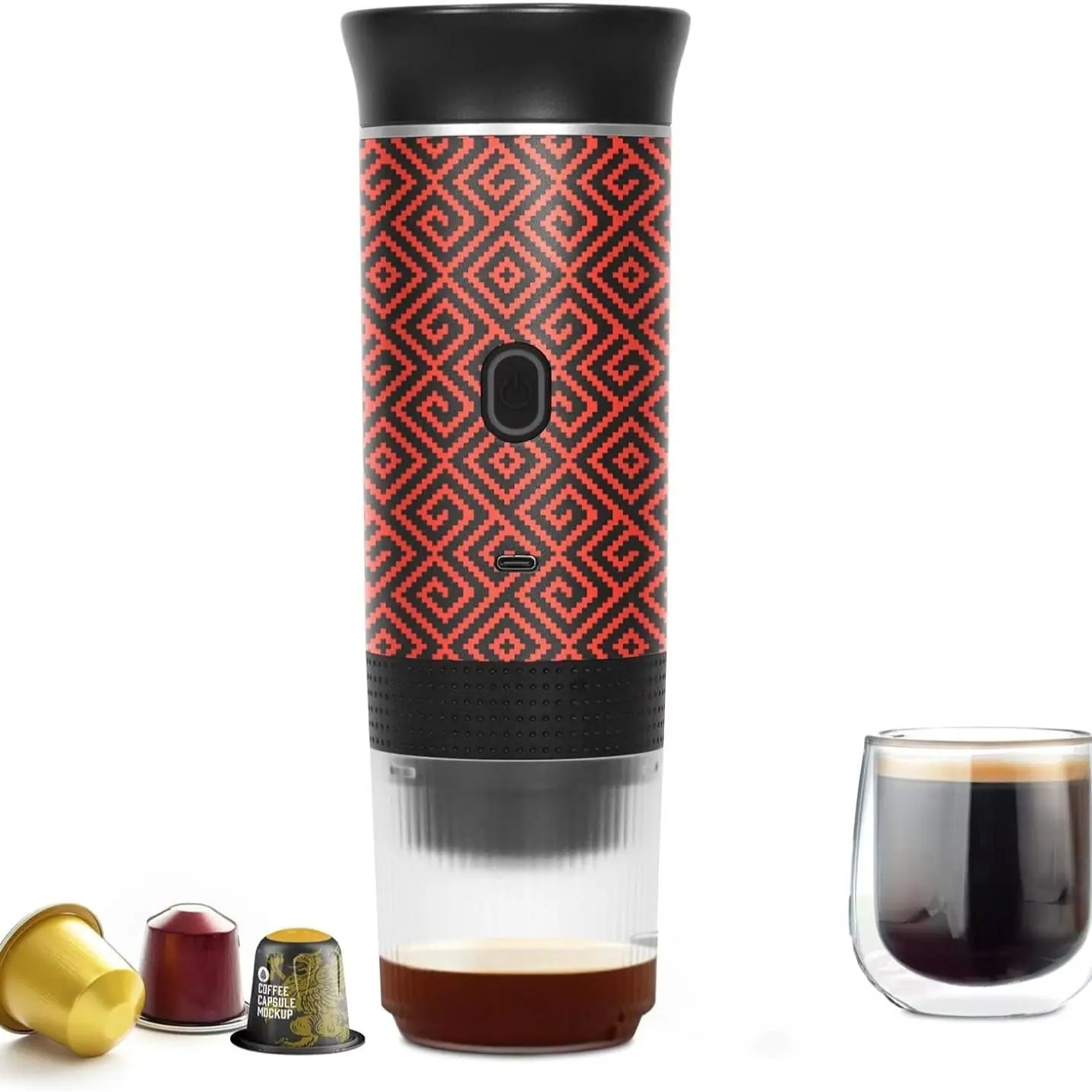 Ultimate Portable Electric Espresso Machine - Travel Coffee Maker for Camping & Car with USB-C Self-Heating, Includes Ground Coffee & NS Capsule for RV, Hiking, Office Use