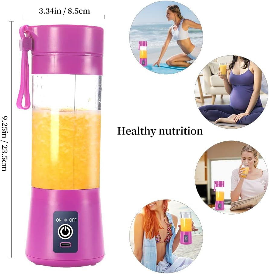 Vibrant Purple Portable Blender Cup - Electric USB Juicer for Smoothies and Juices, 380ml Capacity with Six Blades for Effortless Mixing