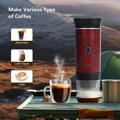 Ultimate Portable Electric Espresso Machine - Travel Coffee Maker for Camping & Car with USB-C Self-Heating, Includes Ground Coffee & NS Capsule for RV, Hiking, Office Use