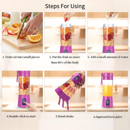 Vibrant Purple Portable Blender Cup - Electric USB Juicer for Smoothies and Juices, 380ml Capacity with Six Blades for Effortless Mixing