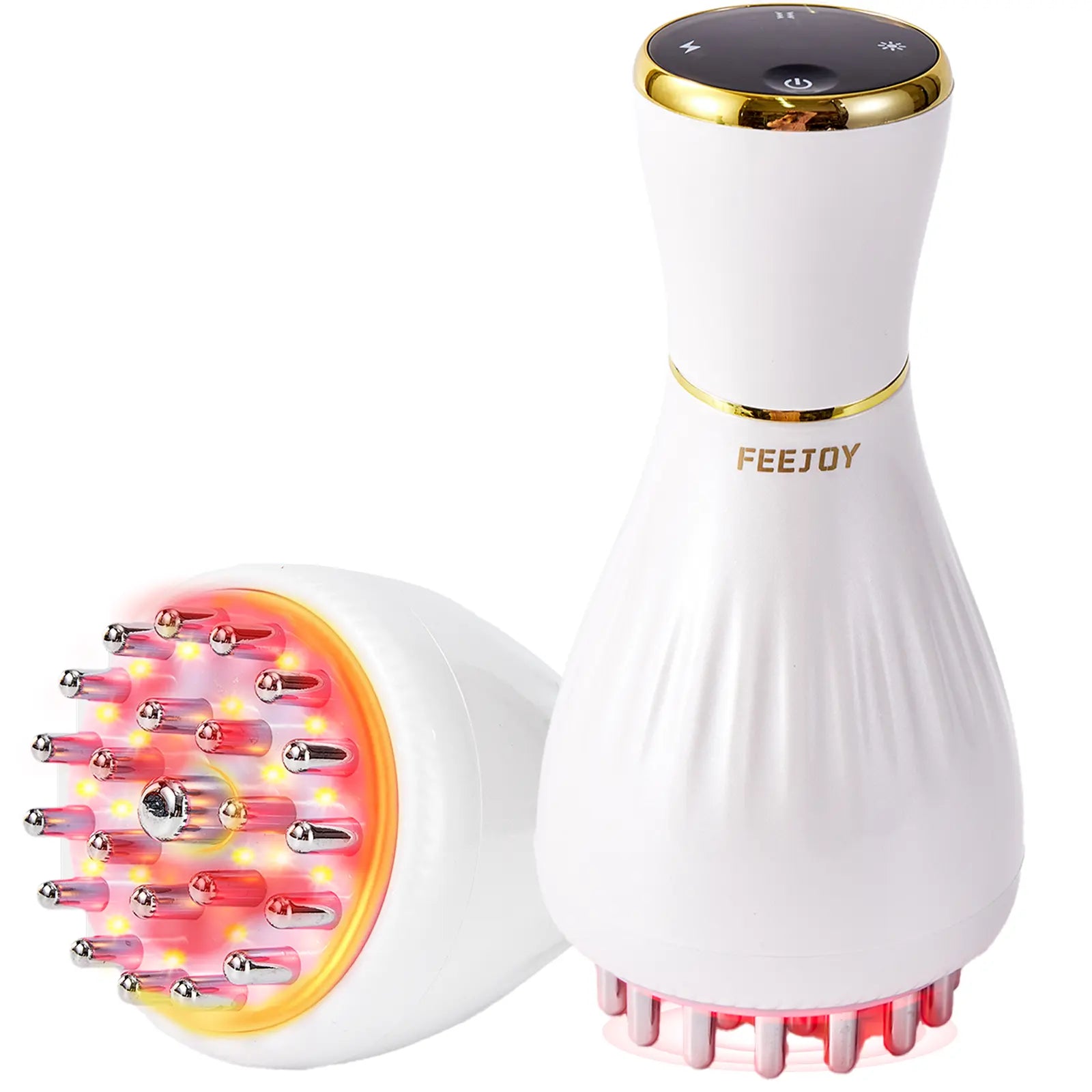 Experience Ultimate Relaxation with the FEEJOY Handheld Meridian Massager - Advanced Red LED Light Heat & Vibration Therapy, 4 Modes & 12 Adjustable Intensity Levels for Total Body Relief