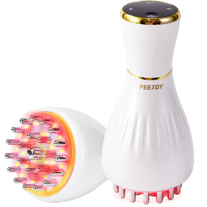 Experience Ultimate Relaxation with the FEEJOY Handheld Meridian Massager - Advanced Red LED Light Heat & Vibration Therapy, 4 Modes & 12 Adjustable Intensity Levels for Total Body Relief