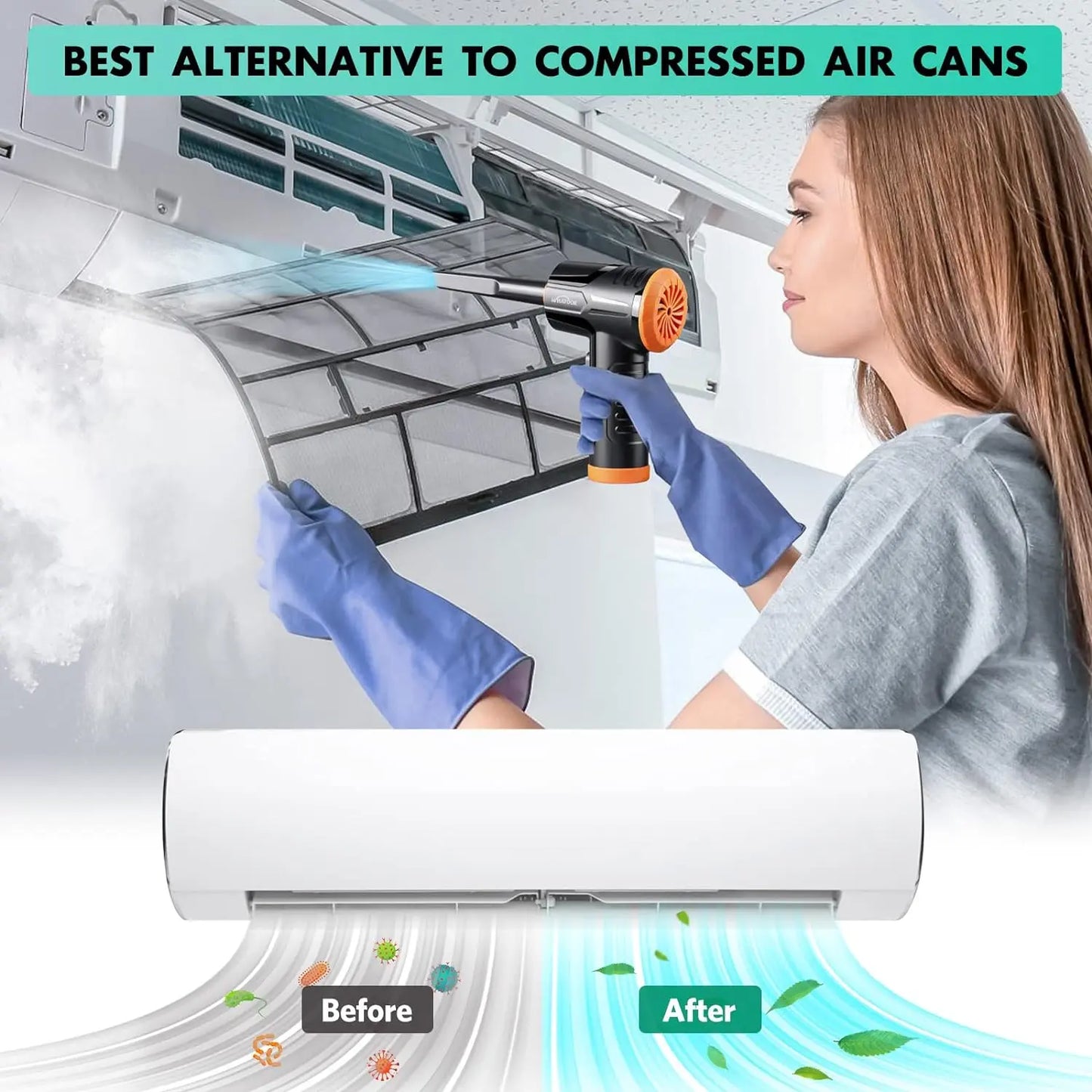 WHATOOK 2-In-1 Vacuum Cleaner，Compressed Air Duster Blower，100000 RPM & 10 Kpa Cordless Car Hoover, Portable Handheld Keyboard Cleaner Kit for PC Computer Desk Dust Cleaning